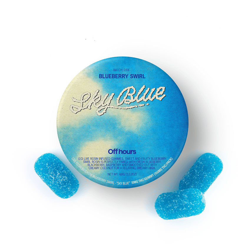 Off Hours - Blueberry Swirl "Sky Blue" Live Rosin Gummies | 100mg | 10ct | 10mg/ea - 1