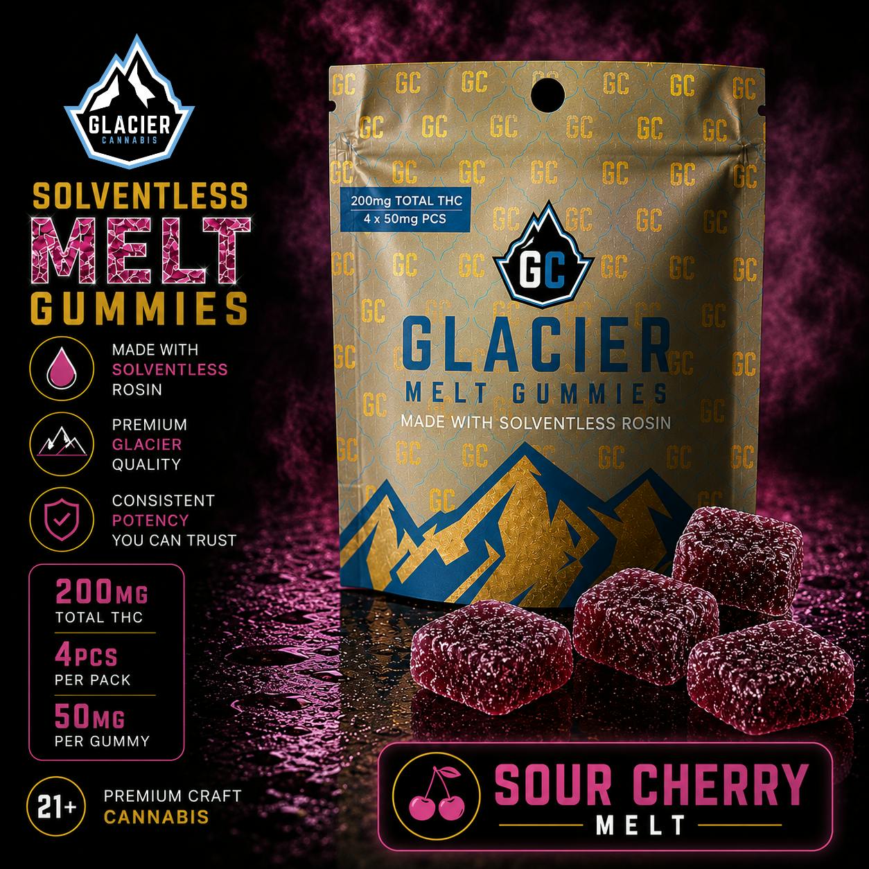 Glacier Cannabis - Glacier Cannabis | Sour Cherry | Melt Solventless Gummies | 200mg - 1