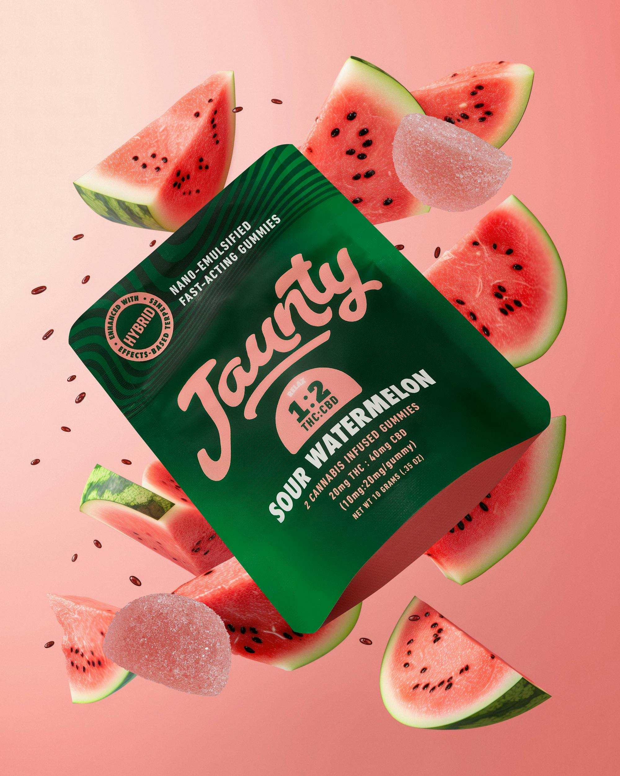 Jaunty - Sour Watermelon 2:1 CBD:THC Gummies | 20mg | 2ct | 10mg/ea - 1