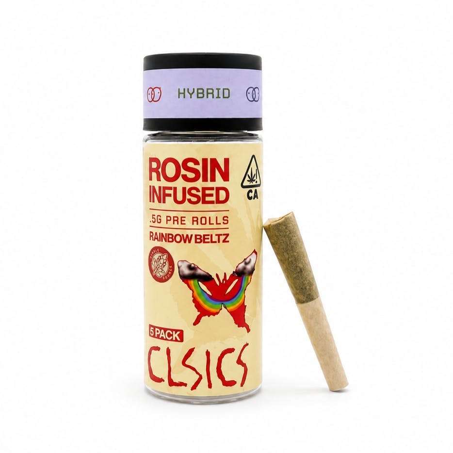 CLSICS Rosin & Rosin Infused Pre Rolls - Rainbow Beltz - Rosin Infused Joints - 0.5g each - 5pk - 1