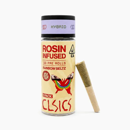 CLSICS Rosin & Rosin Infused Pre Rolls - Rainbow Beltz - Rosin Infused Joints - 0.5g each - 5pk - 1