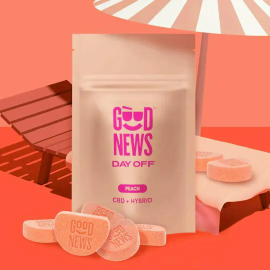 Good News - Day Off | Peach 1:1 THC:CBD Gummies | 100mg | 10ct | 10mg/ea - 1
