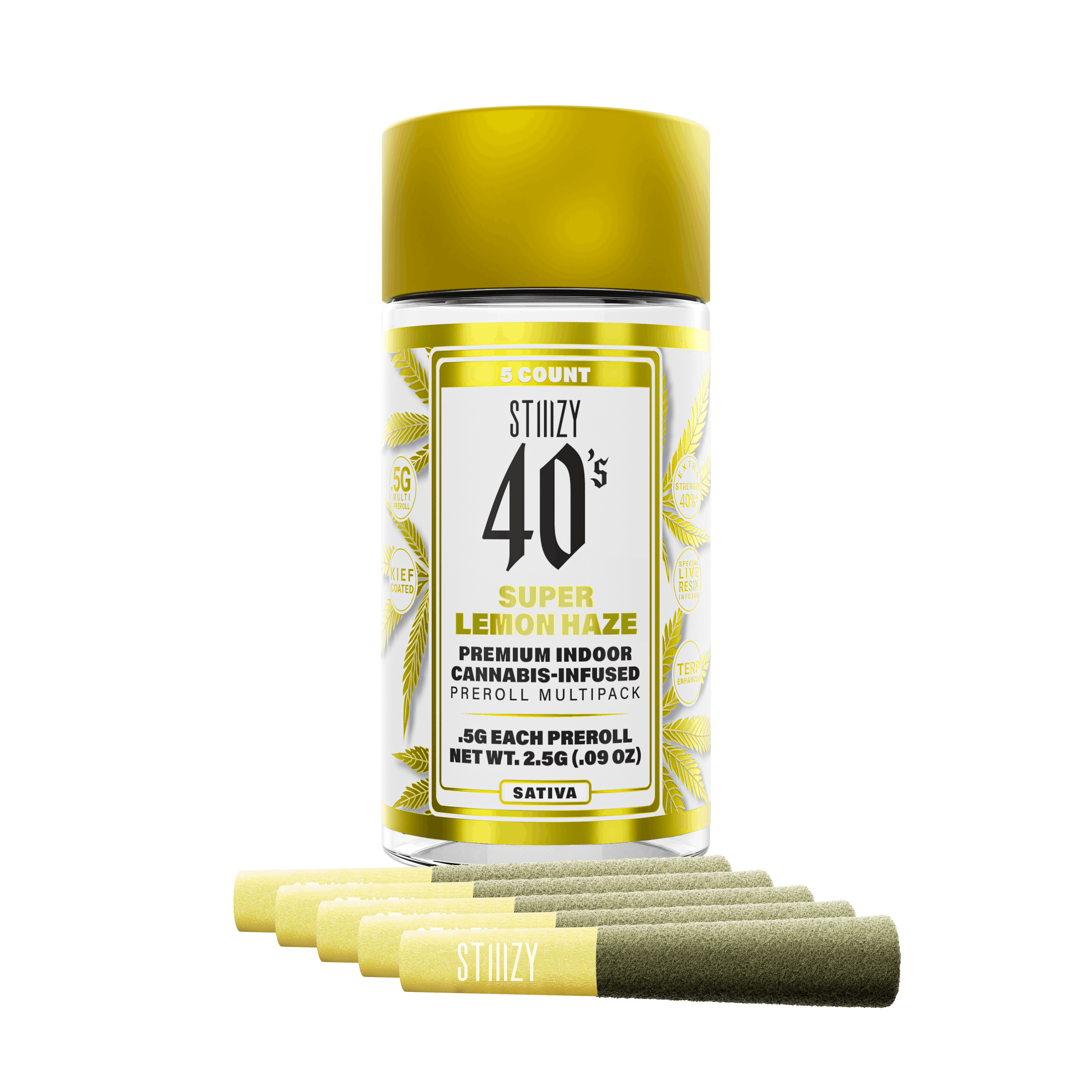 STIIIZY - - SUPER LEMON HAZE - .5G 40's Infused Preroll 5 Pack - 1
