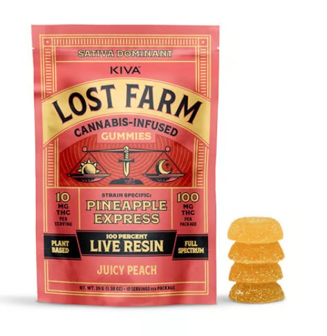 Lost Farm - Juicy Peach 'Pineapple Express' Live Resin Gummies | 100mg | 10ct | 10mg/ea - 1