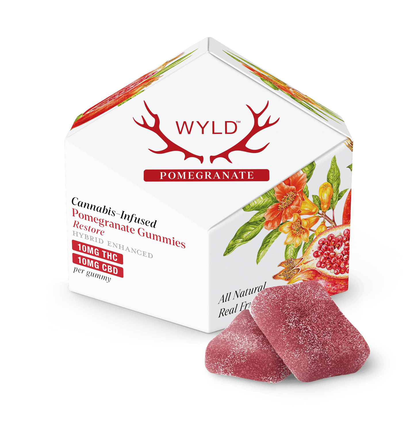 WYLD - WYLD | Pomegranate 1:1 CBD + Hybrid Enhanced Gummies | 100mg | 10ct | 10mg - 1