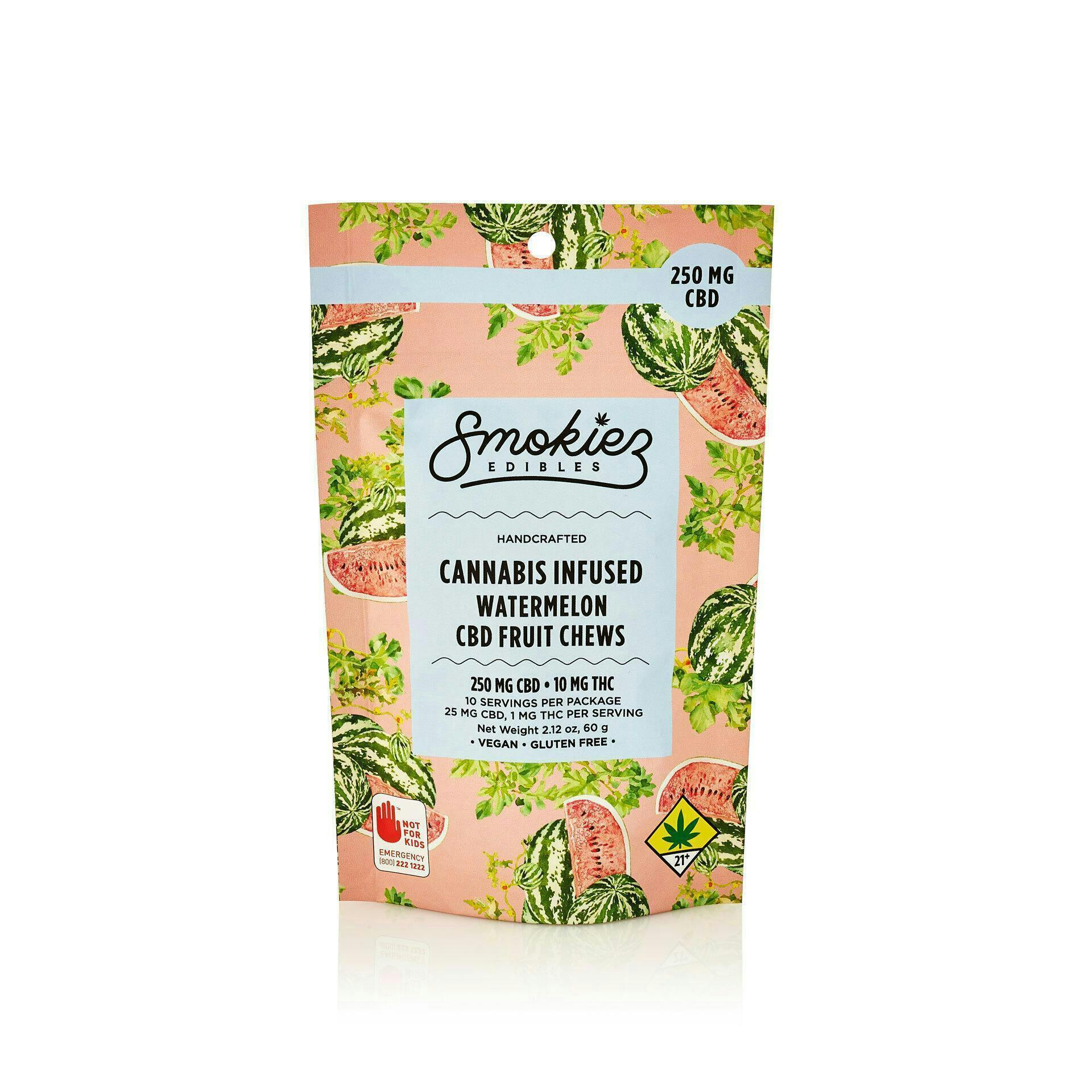 Smokiez Edibles - Watermelon Fruit Chews CBD:THC 25:1 | 10mg | 10ct | 10mg/ea - 1