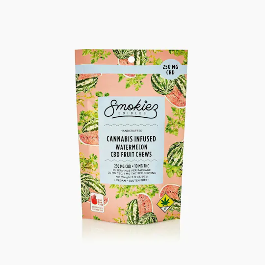 Smokiez Edibles - Watermelon Fruit Chews CBD:THC 25:1 | 10mg | 10ct | 10mg/ea - 1