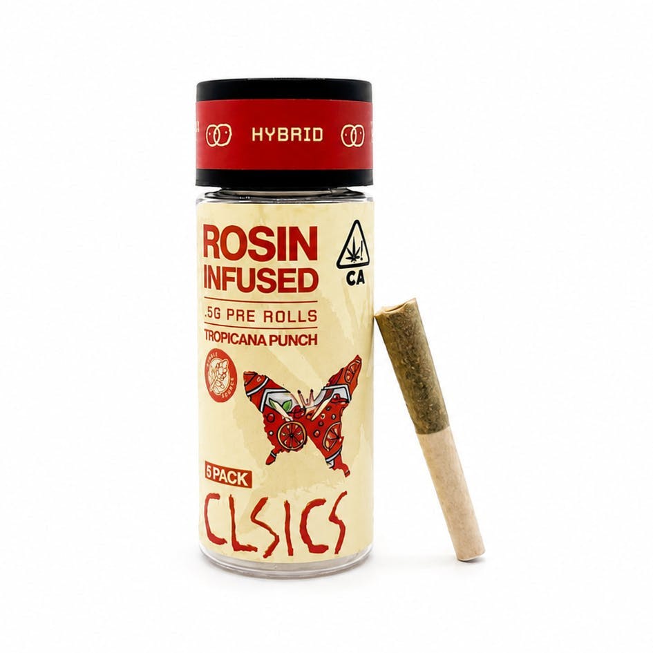 CLSICS Rosin & Rosin Infused Pre Rolls - Tropicana Punch - Rosin Infused Joints - 0.5g each - 5pk - 1
