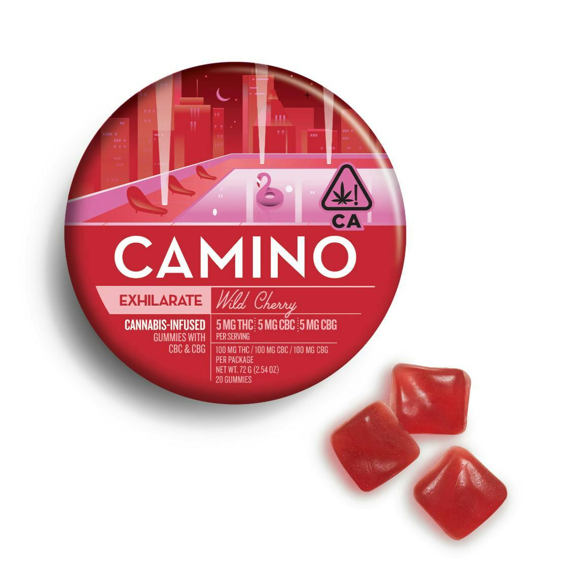 Camino - Exhilarate | Wild Cherry THC:CBC:CBG 1:1:1 Gummies | 100mg | 20ct | 5mg/ea - 1