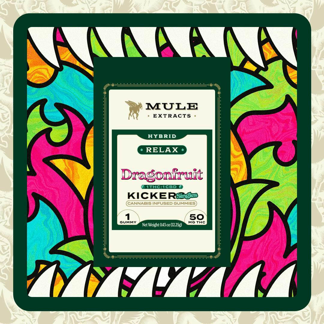 Mule Extracts - Dragonfruit 1:1 THC:CBD Kicker Gummy | 50mg | Single - 1