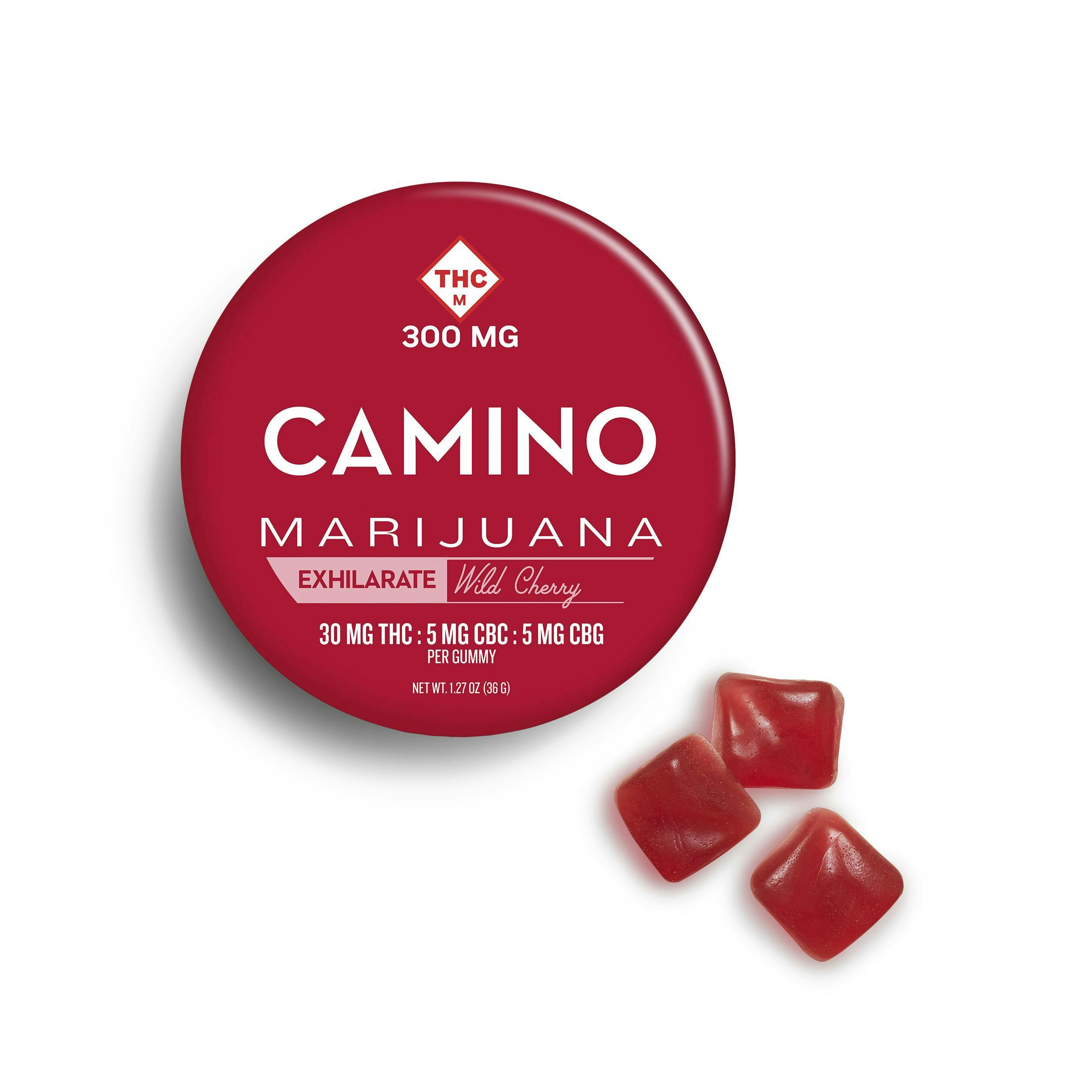 Camino - Exhilarate | Wild Cherry THC:CBC:CBG 6:1:1 Gummies | 300mg | 10ct | 30mg/ea - 1