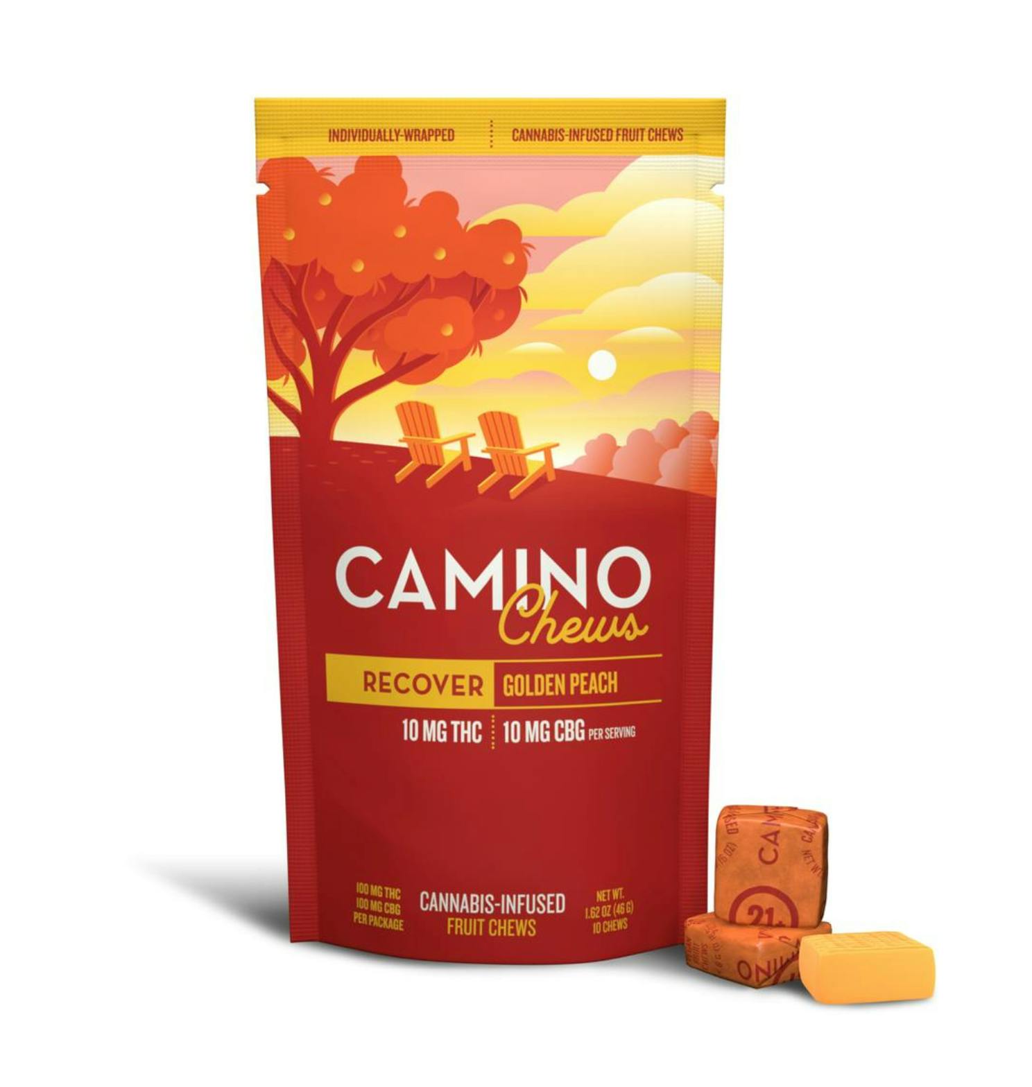 Camino - Recover | Golden Peach THC:CBG 1:1 Gummies | 100mg | 10ct | 10mg/ea - 1