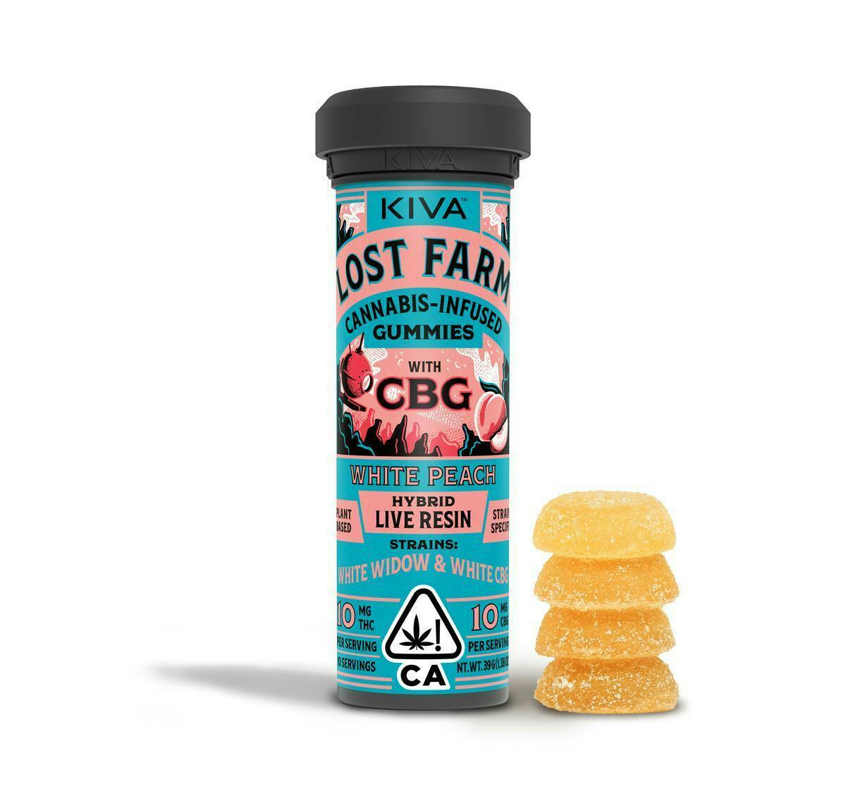 Lost Farm - White Peach'White Widow & White CBG'1:1THC:CBG Gummies |100mg|10ct| 10mg/ea - 1