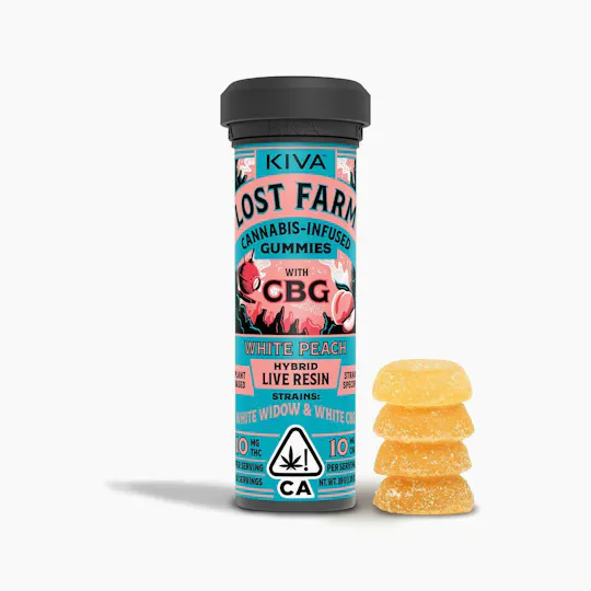 Lost Farm - White Peach'White Widow & White CBG'1:1THC:CBG Gummies |100mg|10ct| 10mg/ea - 1