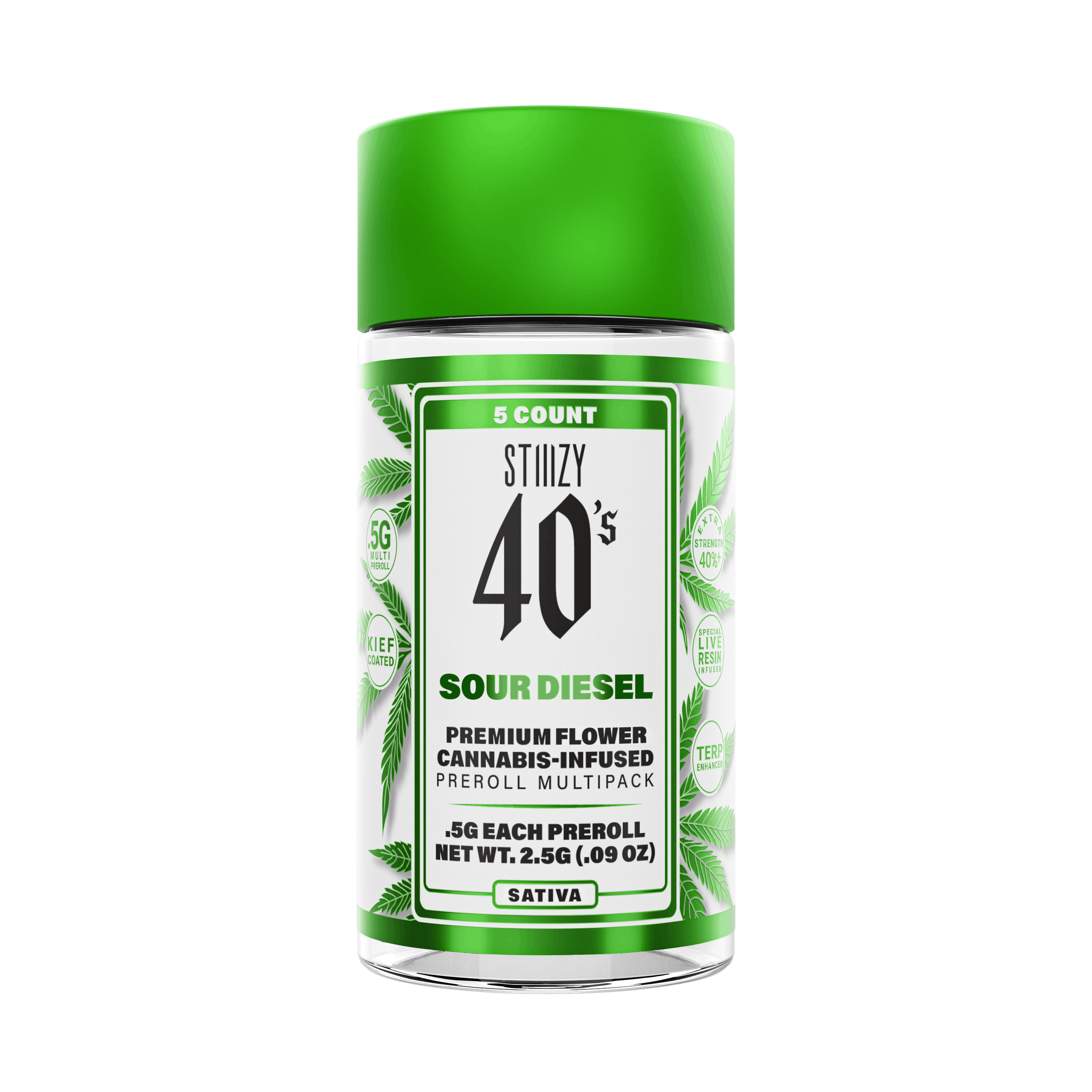 STIIIZY - - SOUR DIESEL - .5G 40's Infused Preroll 5 Pack - 1