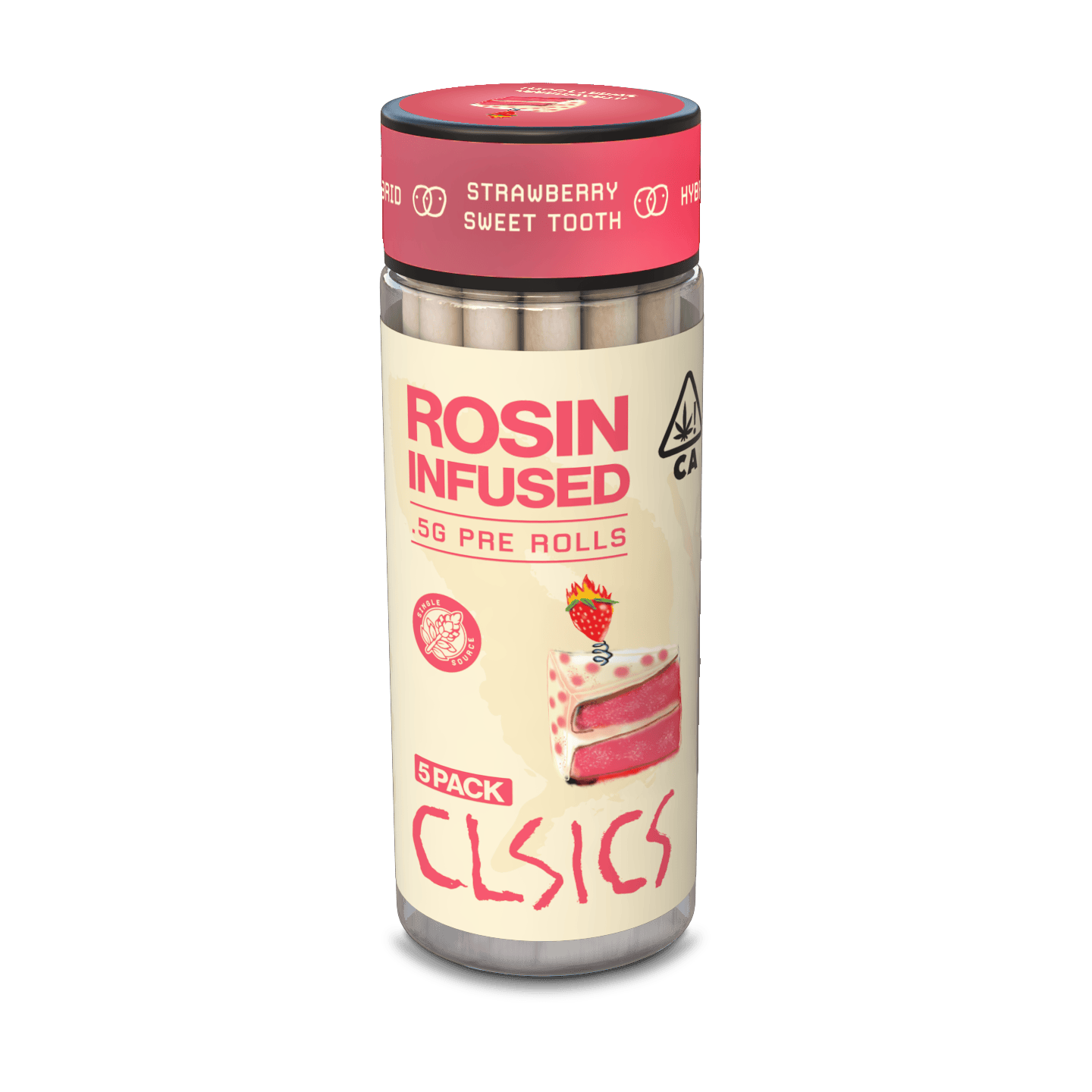 CLSICS Rosin & Rosin Infused Pre Rolls - Strawberry Sweet Tooth - Rosin Infused Joints - 0.5g each - 5pk - 1