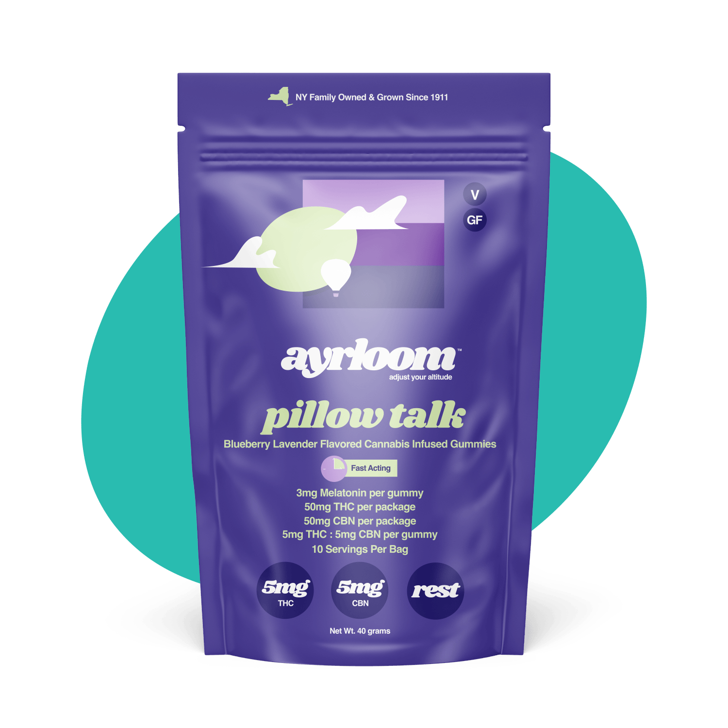 ayrloom - Blueberry Lavender "Pillow Talk" 1:1 THC:CBN | 50mg | 10ct | 5mg/ea - 1