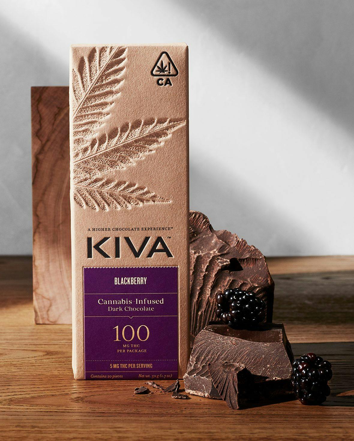 Kiva Confections - Blackberry Dark Chocolate Bar | 100mg | 20ct | 5mg/ea - 1