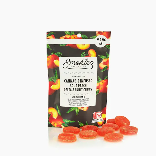 Smokiez Edibles - Sour Peach Delta-8 Gummies | 250mg | 10ct | 25mg/ea - 1