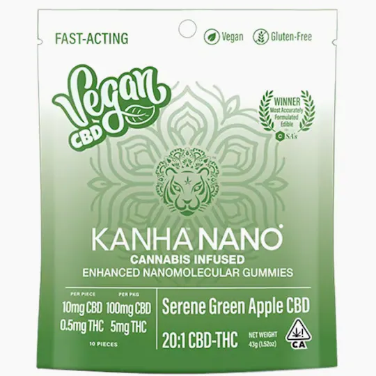 KANHA - NANO | Serene Green Apple 20:1 CBD:THC | 5mg | 10ct | 0.5mg/ea - 1