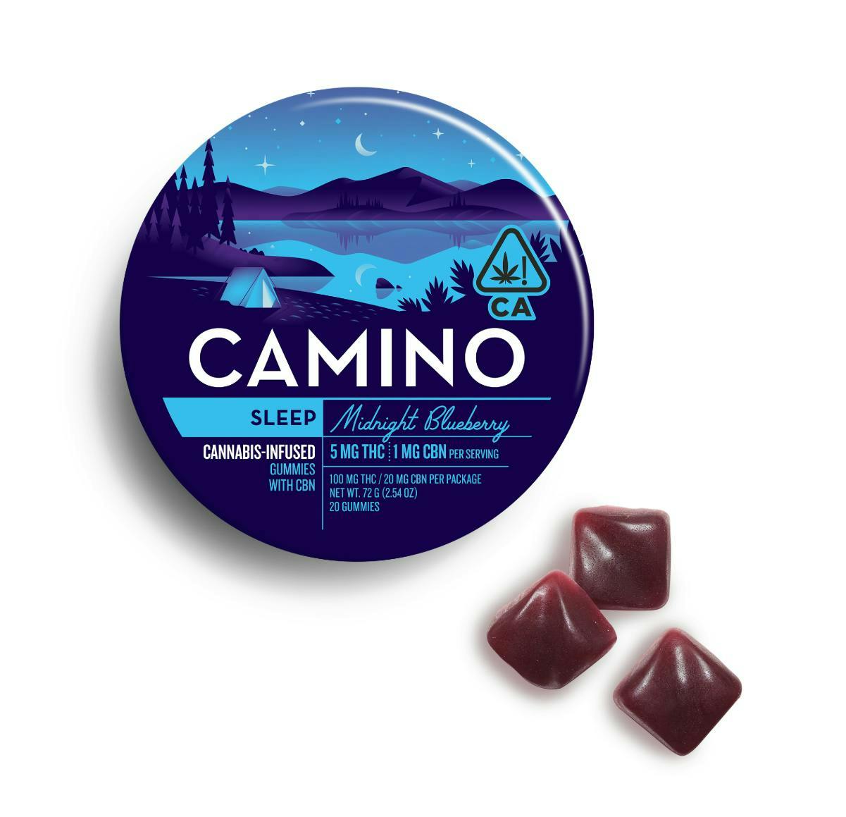 Camino - Sleep | Midnight Blueberry THC:CBN 5:1 Gummies | 1000mg | 20ct | 50mg/ea - 1