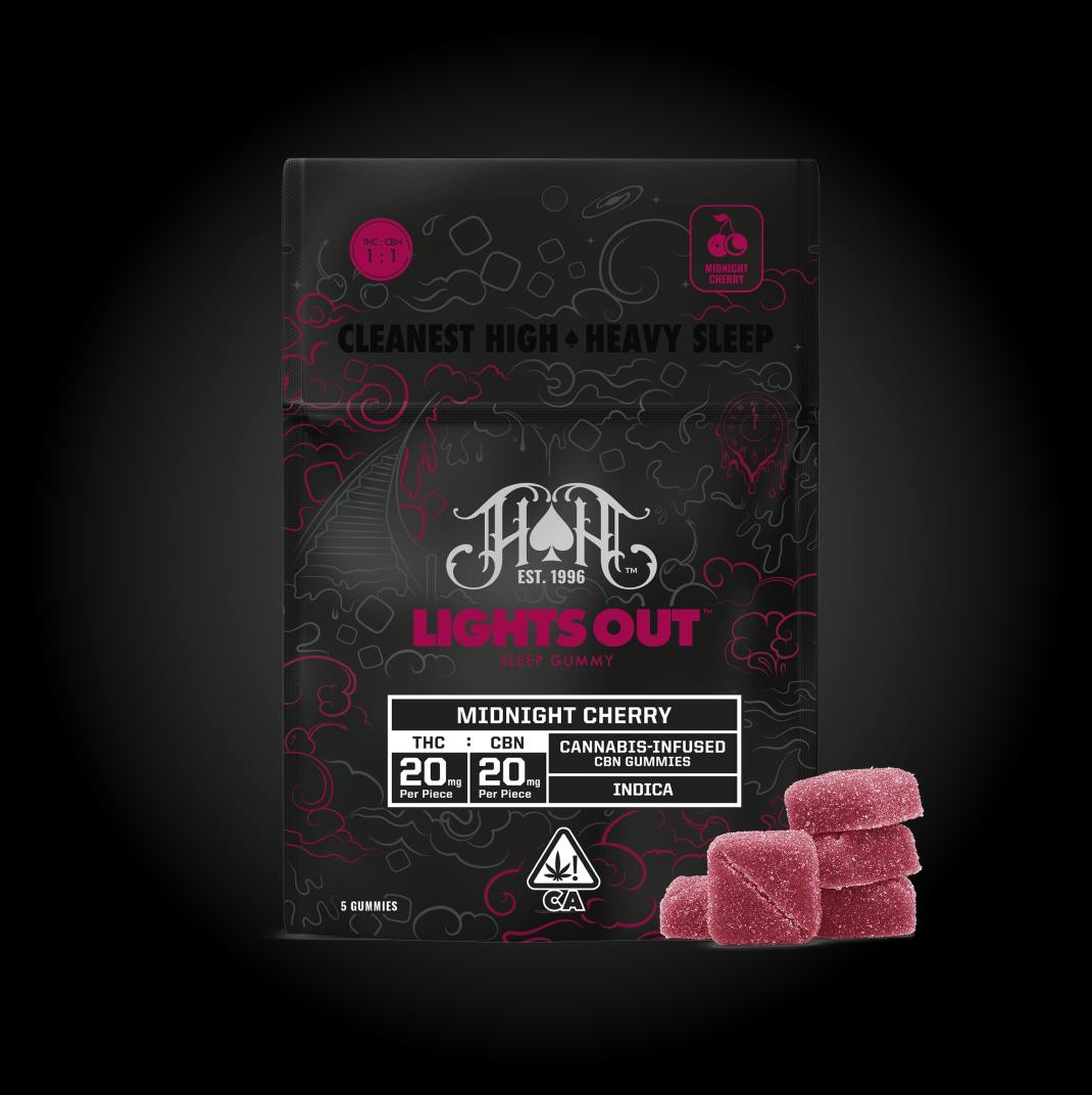 Heavy Hitters - Lights Out | Midnight Cherry 1:1 THC:CBN Gummies | 100mg | 5ct | 20mg/ea - 1