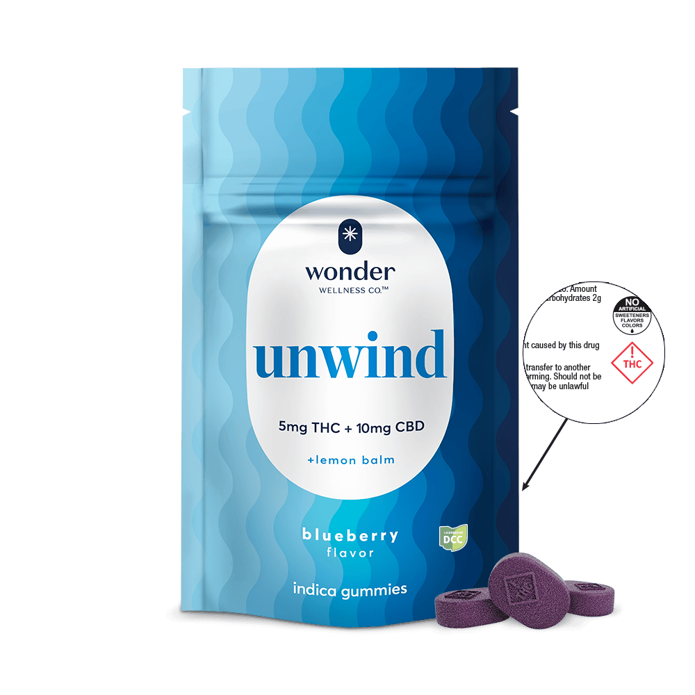 * Wonder Wellness Co. - Unwind | Blueberry 2:1 CBD:THC Gummies | 110mg | 20ct | 5.5mg/ea - 1