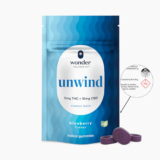 * Wonder Wellness Co. - Unwind | Blueberry 2:1 CBD:THC Gummies | 110mg | 20ct | 5.5mg/ea - 1