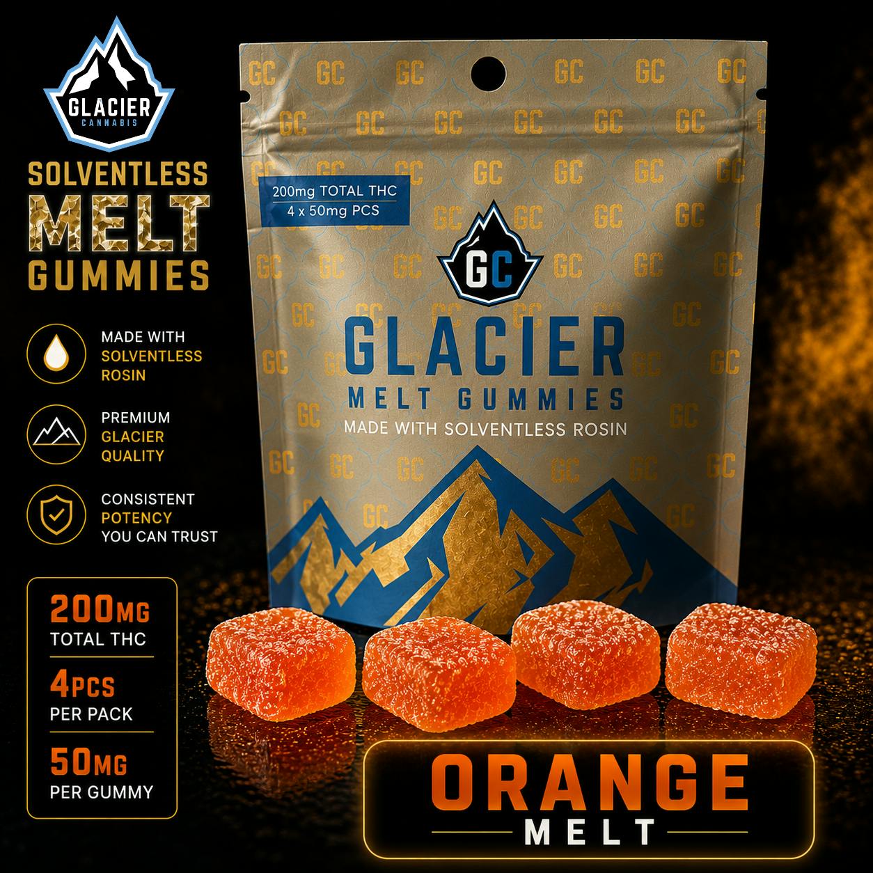 Glacier Cannabis - Glacier Cannabis | Orange | Melt Solventless Gummies | 200mg - 1