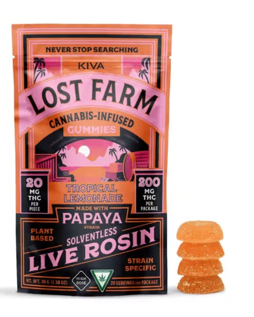 Lost Farm - Tropical Lemonade 'Papaya' Live Rosin Gummies | 200mg | 10ct | 20mg/ea - 1