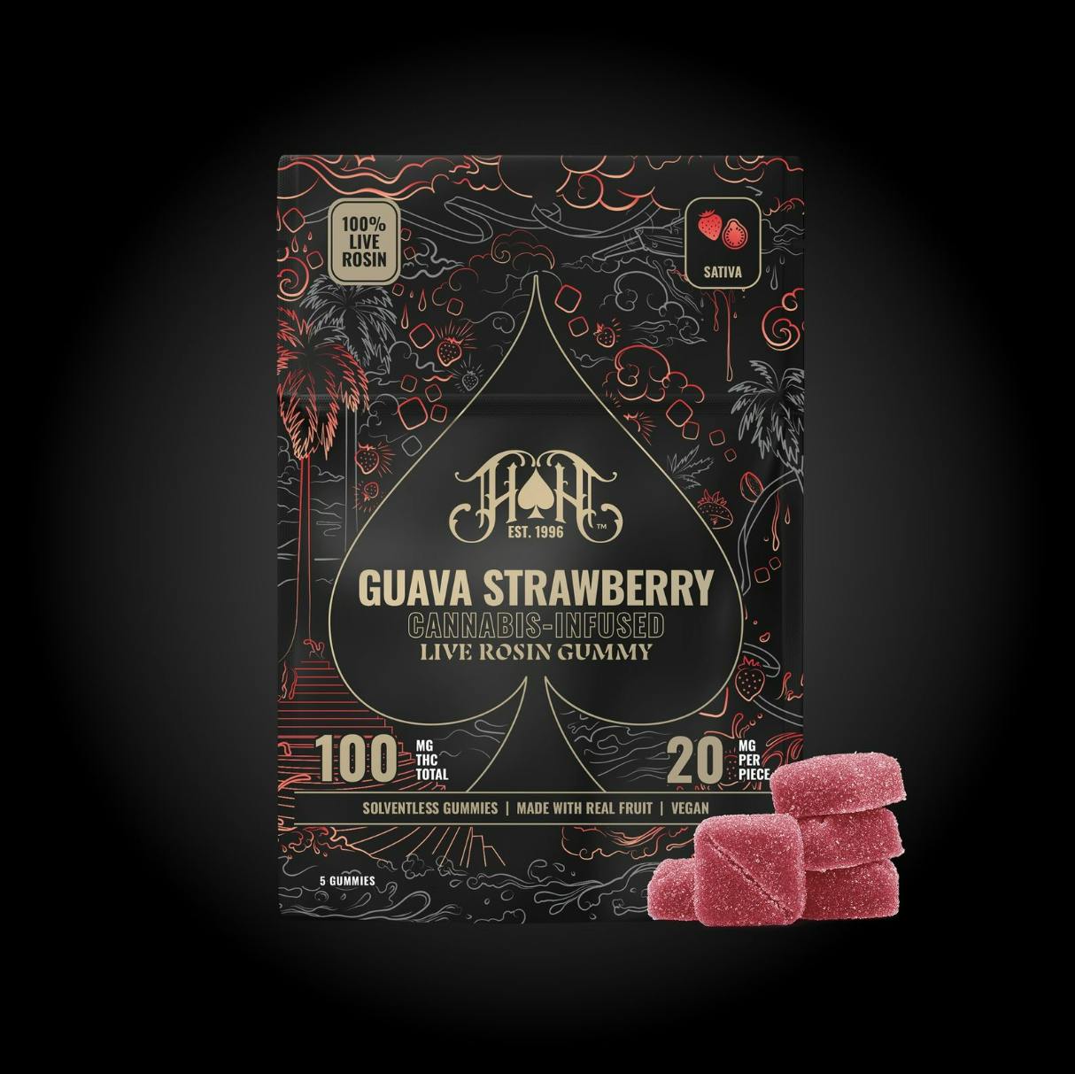 Heavy Hitters - Live Rosin | Guava Strawberry Gummies | 100mg | 5ct | 20mg/ea - 1