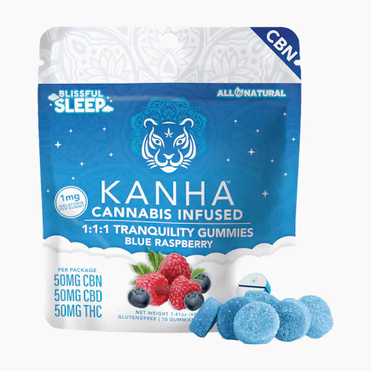 KANHA - Blue Raspberry 1:1:1 CBN:CBD:THC Gummies | 50mg | 10ct | 5mg/ea - 1