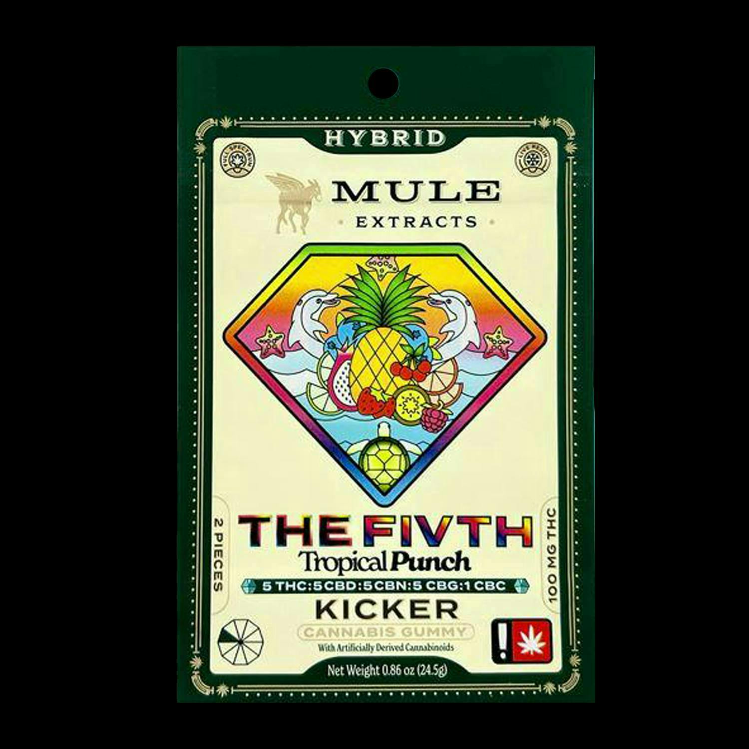 Mule Extracts - Tropical Punch "The Fivth" 5:5:5:5:1 Kicker Gummy | 100mg | 2ct | 50mg/ea - 1