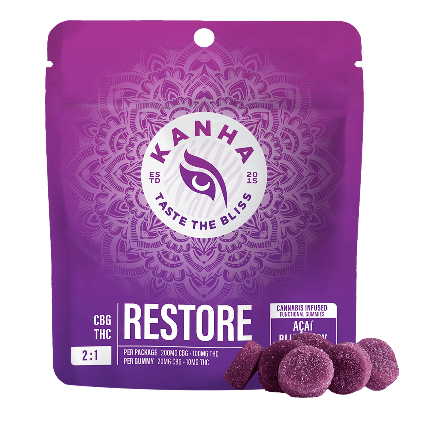 KANHA - FX | Açaí Blueberry 2:1 CBG:THC Gummies | 100mg | 10ct | 10mg/ea - 1