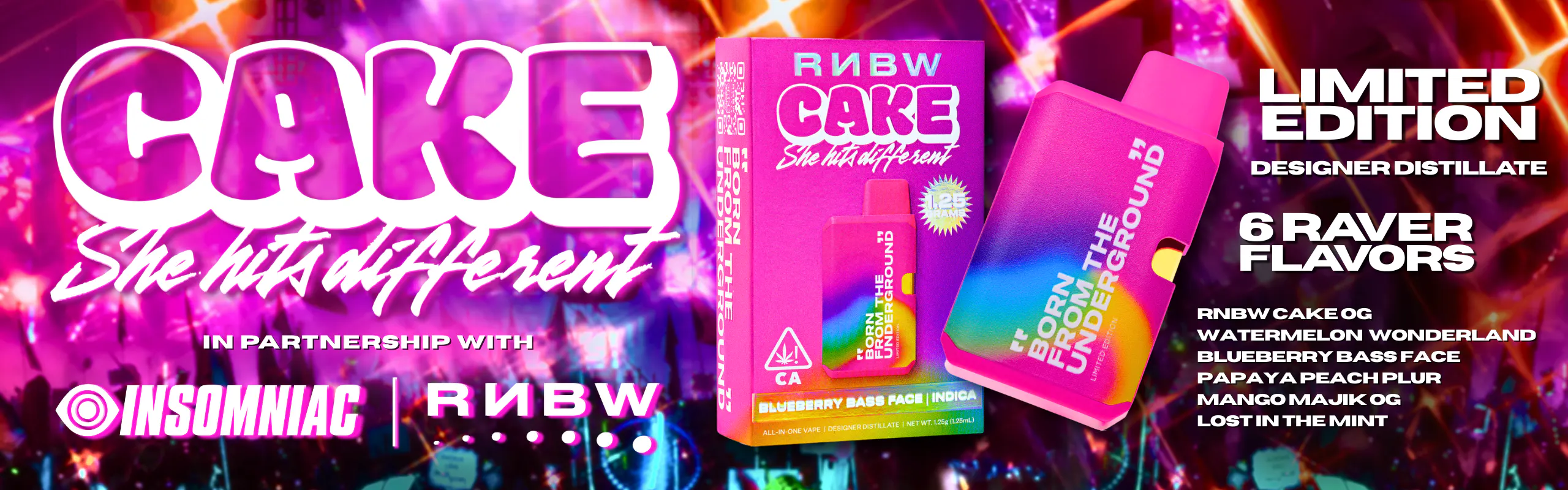 CAKE she hits different brand banner