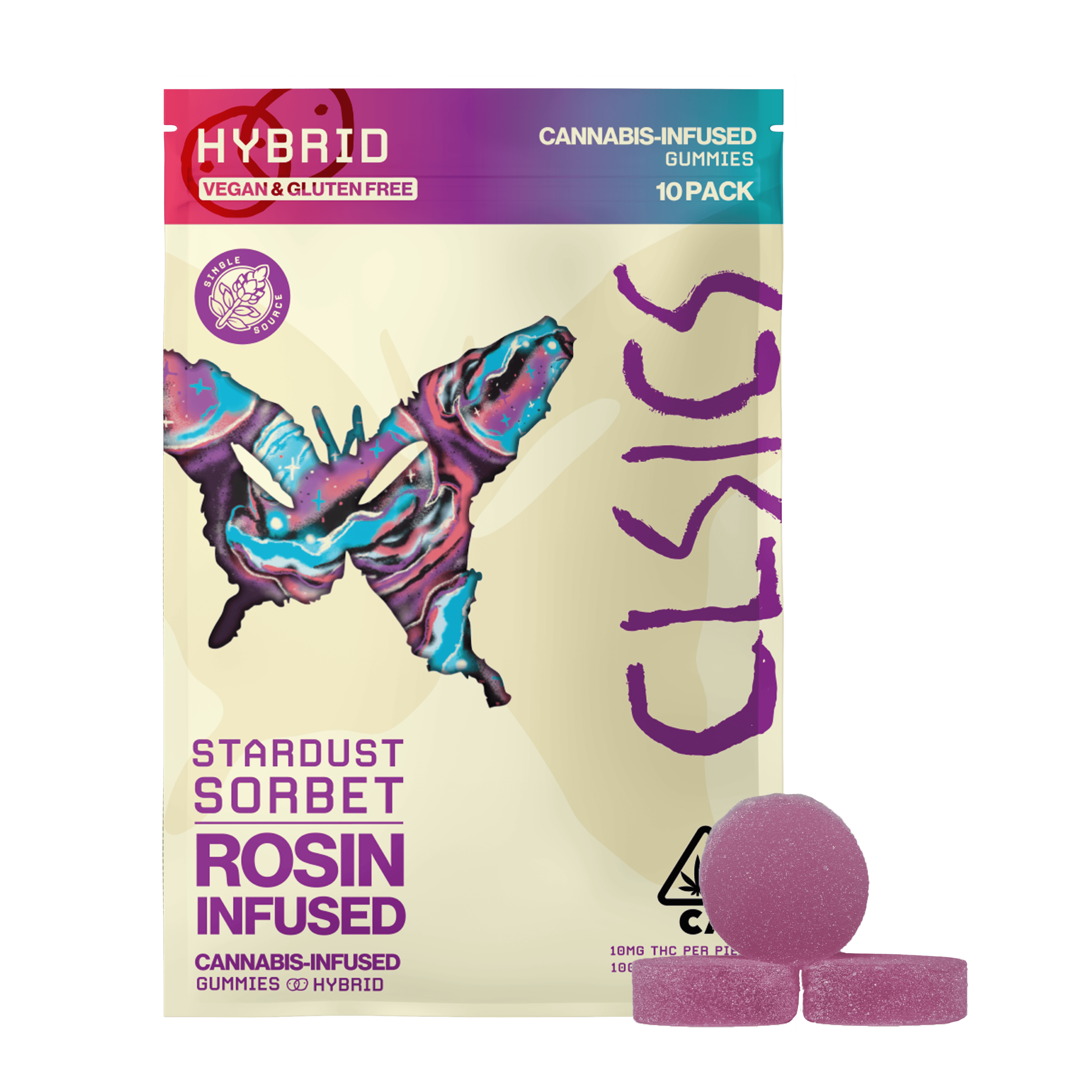 CLSICS Rosin & Rosin Infused Pre Rolls - Stardust Sorbet - Live Rosin Infused Gummies - 10ct - 1