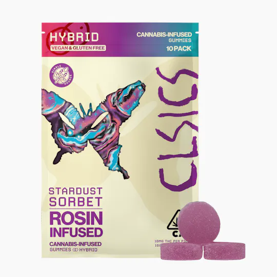 CLSICS Rosin & Rosin Infused Pre Rolls - Stardust Sorbet - Live Rosin Infused Gummies - 10ct - 1
