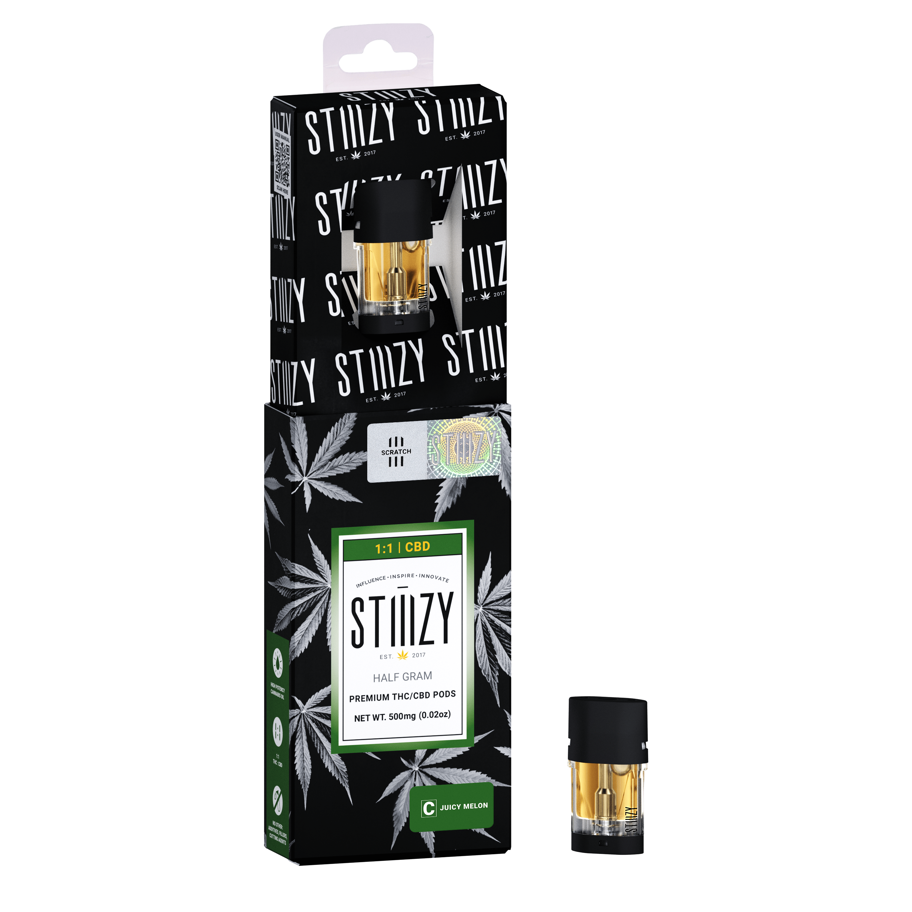 STIIIZY - Vape Cartridge - JUICY MELON .5G 1:1 (CBD/THC) Original Pod - STIIIZY - 1