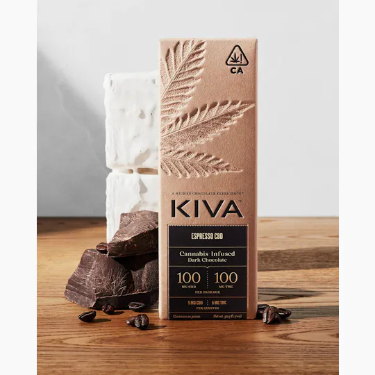 Kiva Confections - 1:1 THC:CBD Espresso Dark Chocolate Bar | 100mg | 20ct | 5mg/ea - 1