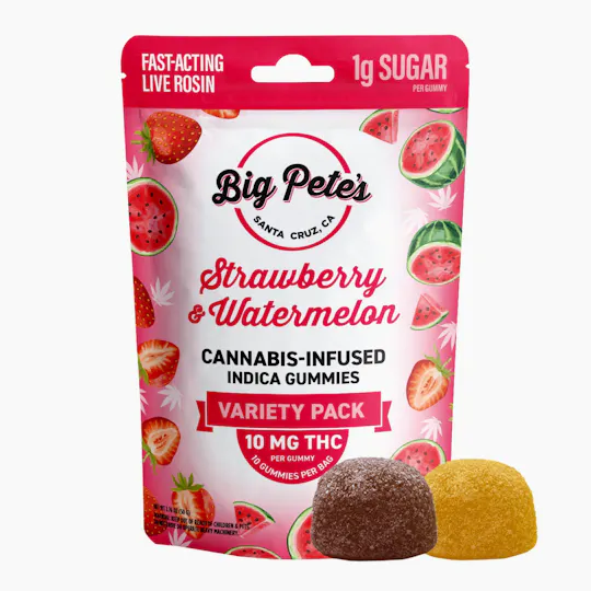 Big Pete's Treats - Strawberry & Watermelon Fast-Acting Rosin Gummy - 100mg THC 10pk (Indica) - 1