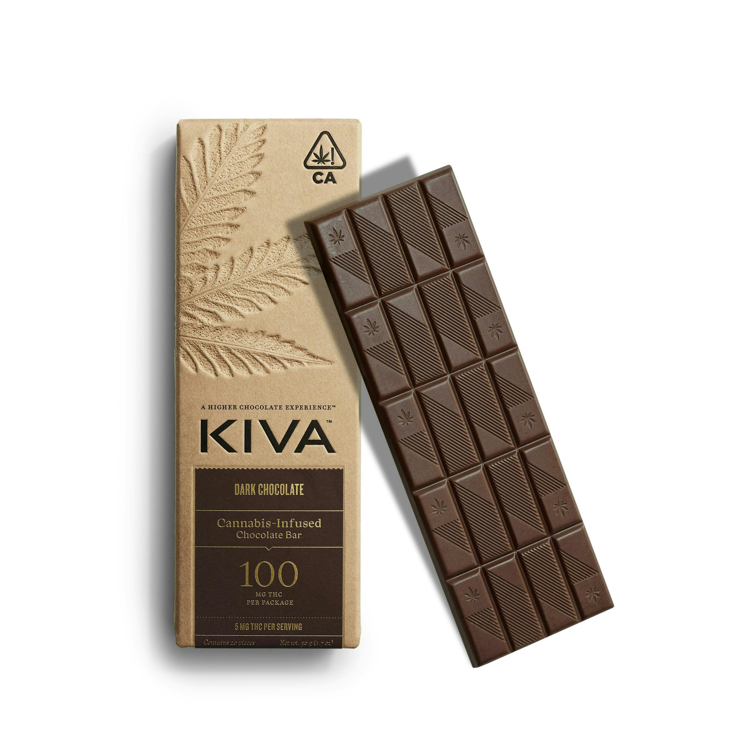 Kiva Confections - Dark Chocolate Bar | 100mg | 20ct | 5mg/ea - 1