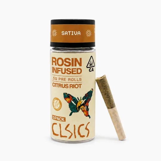 CLSICS Rosin & Rosin Infused Pre Rolls - Citrus Riot - Rosin Infused Joints - 0.5g each - 5pk - 1
