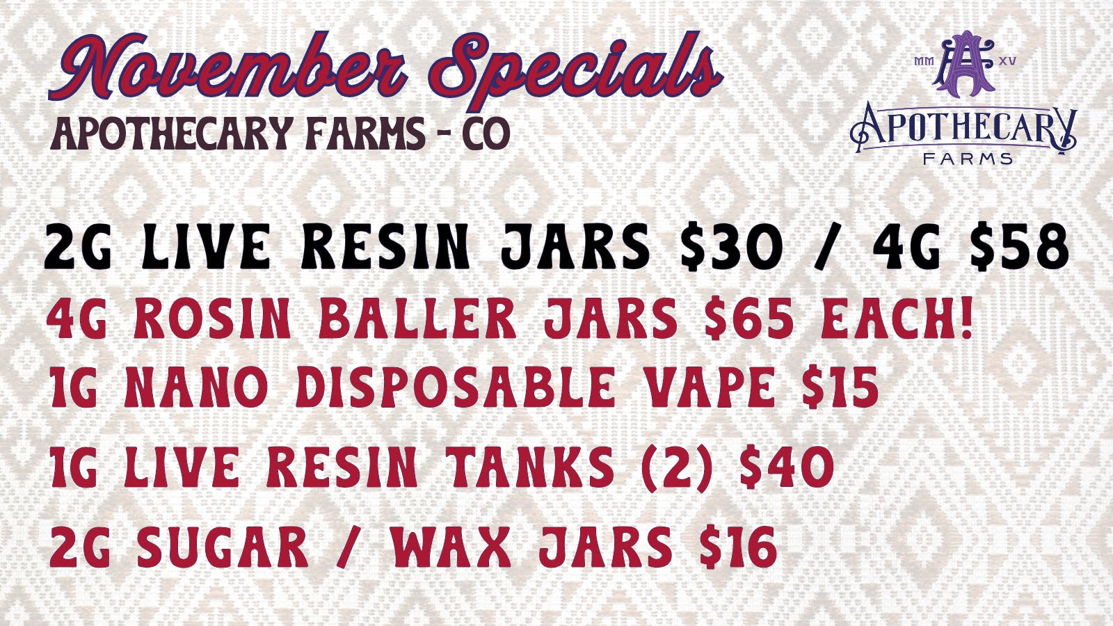 Apothecary Farms Denver MED listing banner