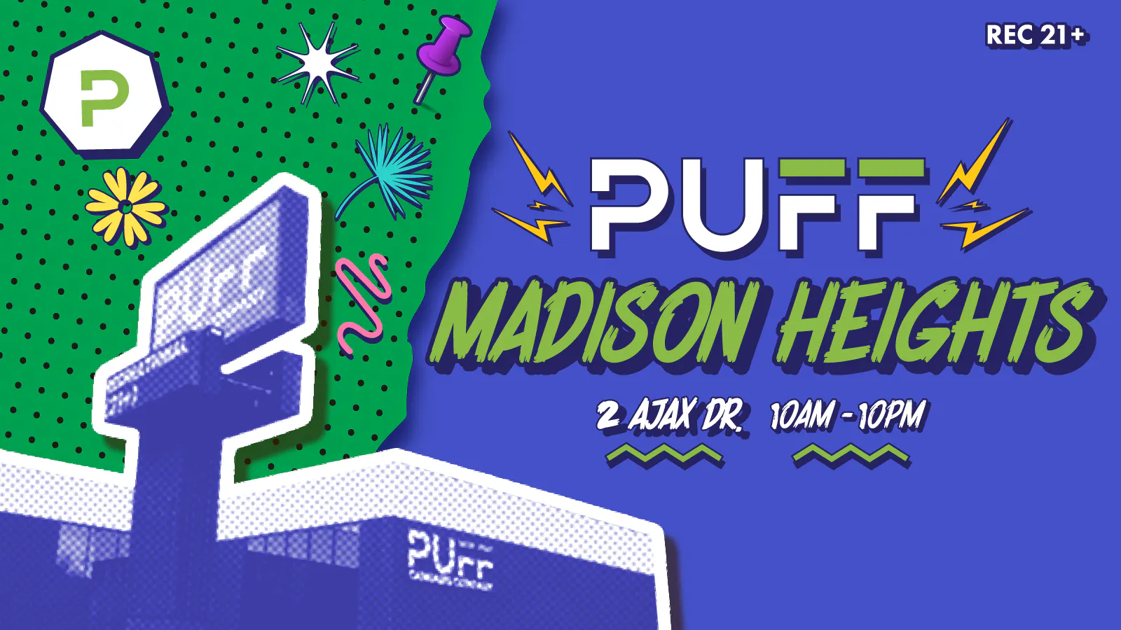 PUFF Madison Heights - Recreational 21+ listing banner