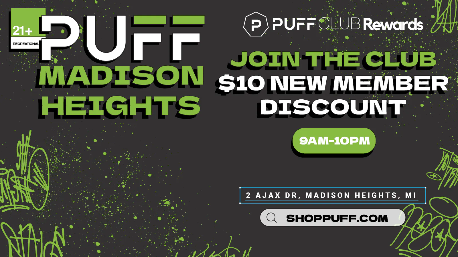 PUFF Madison Heights - Recreational 21+ listing banner