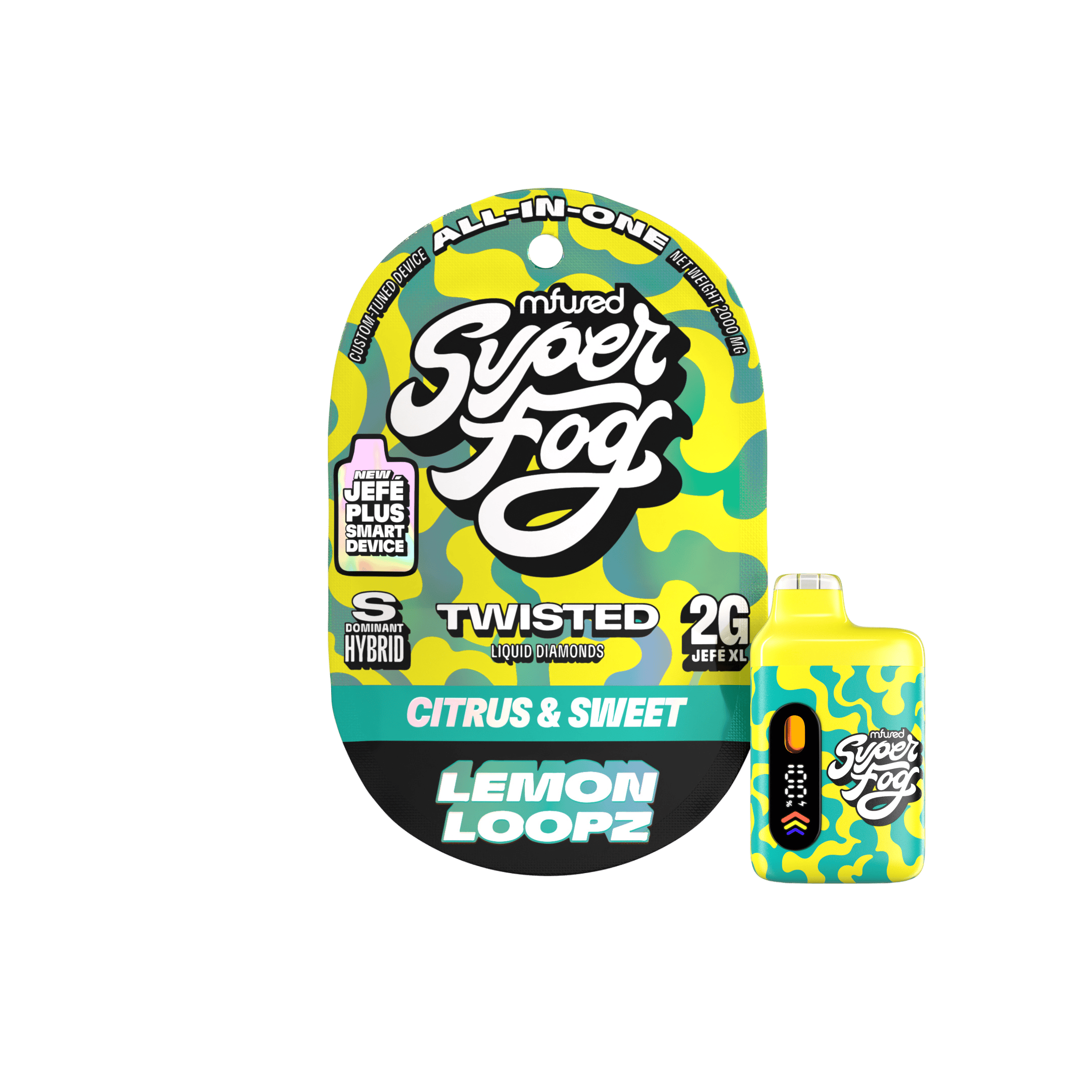 Super Fog by MFused - Lemon Loopz | TWISTED Liquid Diamonds Jefé Plus Disposable | 2g - 1