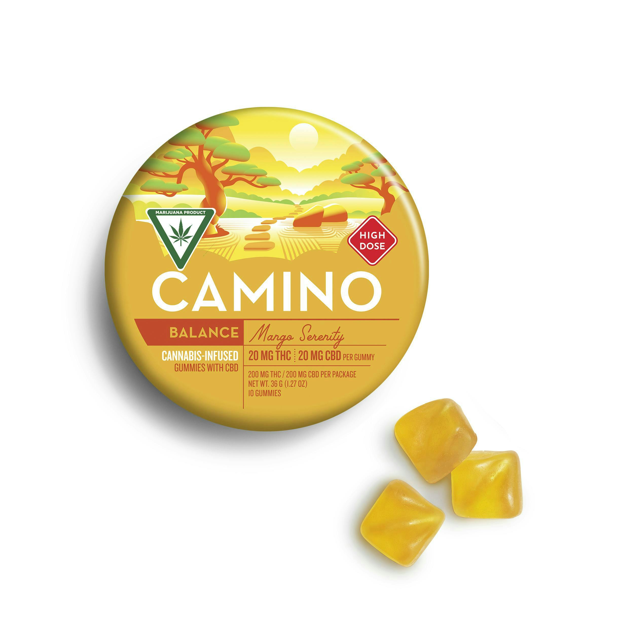 Camino - Balance | Mango Serenity THC:CBD 1:1 Gummies | 200mg | 10ct | 20mg/ea - 1