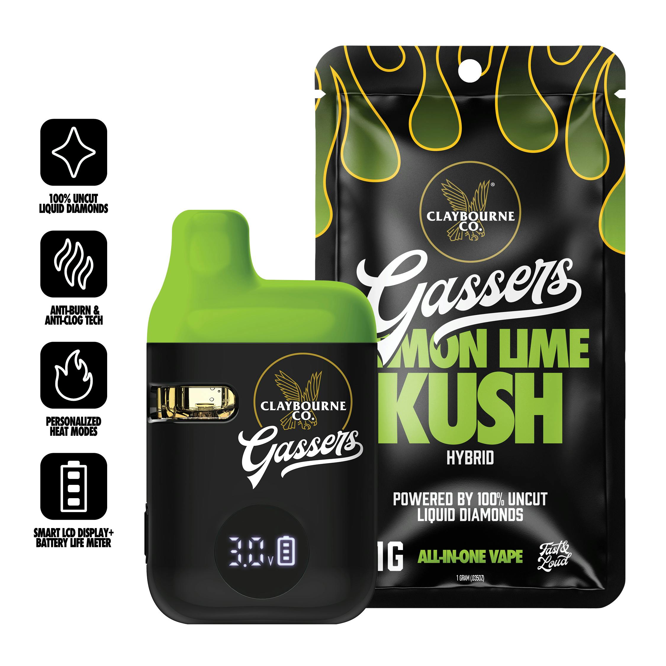 Claybourne Co. - Lemon Lime Kush (1g) - Gassers All-In-One Liquid Diamonds Vape - 1