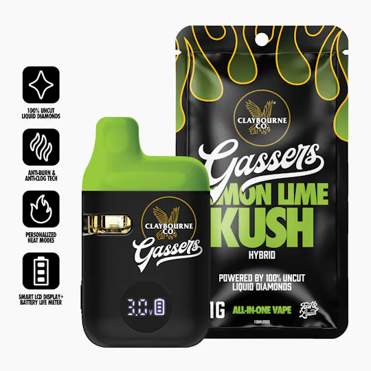 Claybourne Co. - Lemon Lime Kush (1g) - Gassers All-In-One Liquid Diamonds Vape - 1