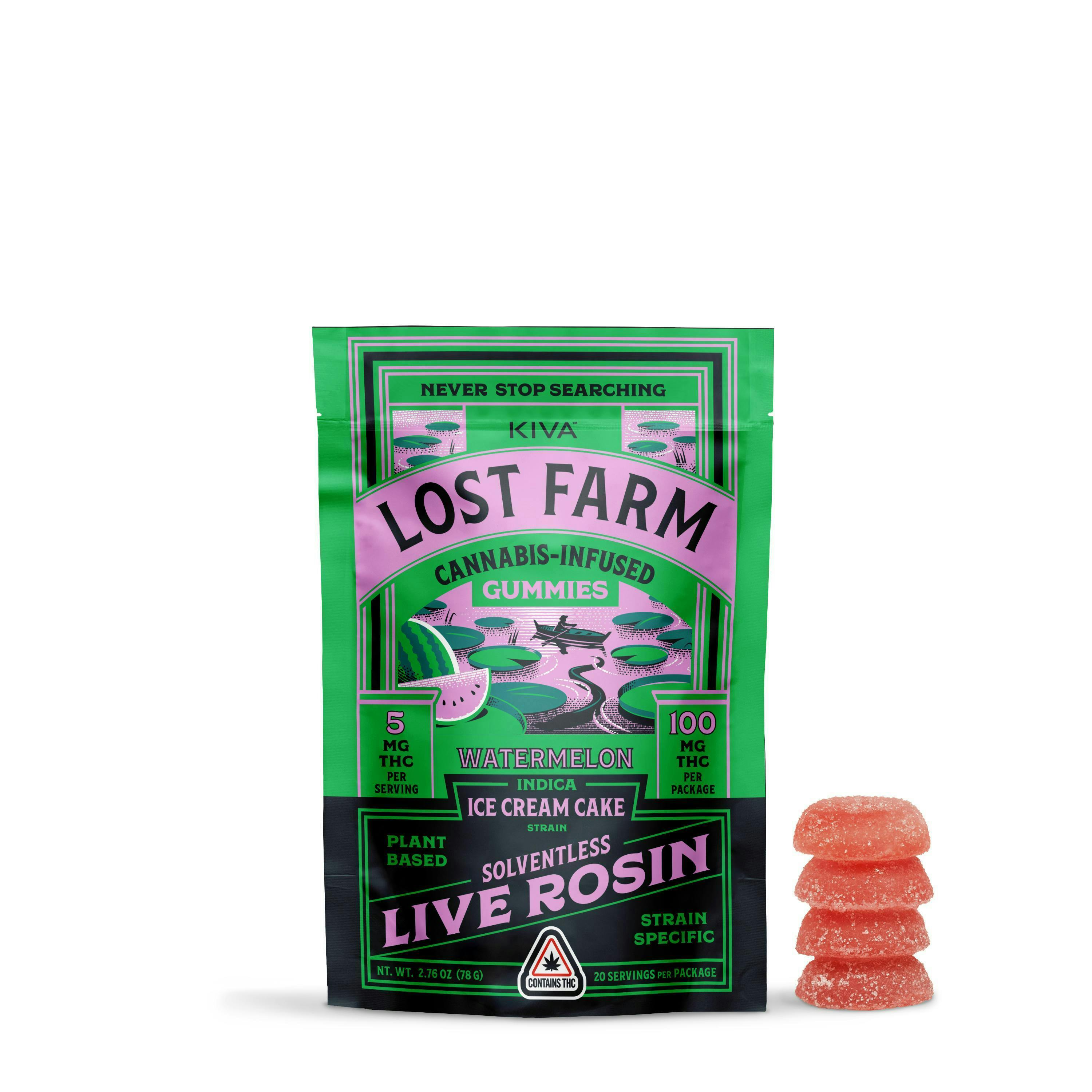 Lost Farm - Watermelon 'Ice Cream Cake' Live Rosin Gummies | 100mg | 20ct | 5mg/ea - 1